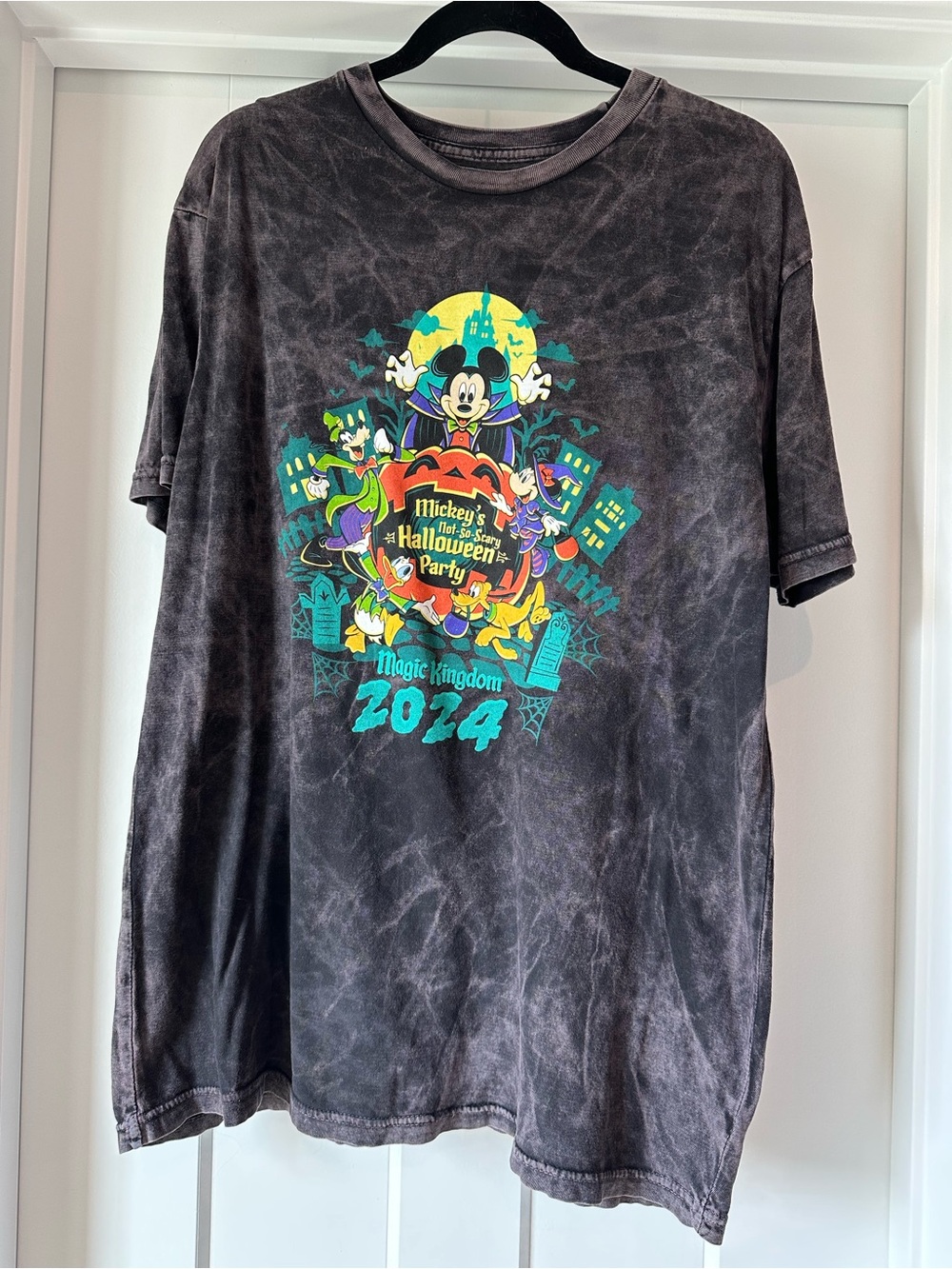 Disney Black Graphic Mickey Halloween Tee with Yellow & Teal Print